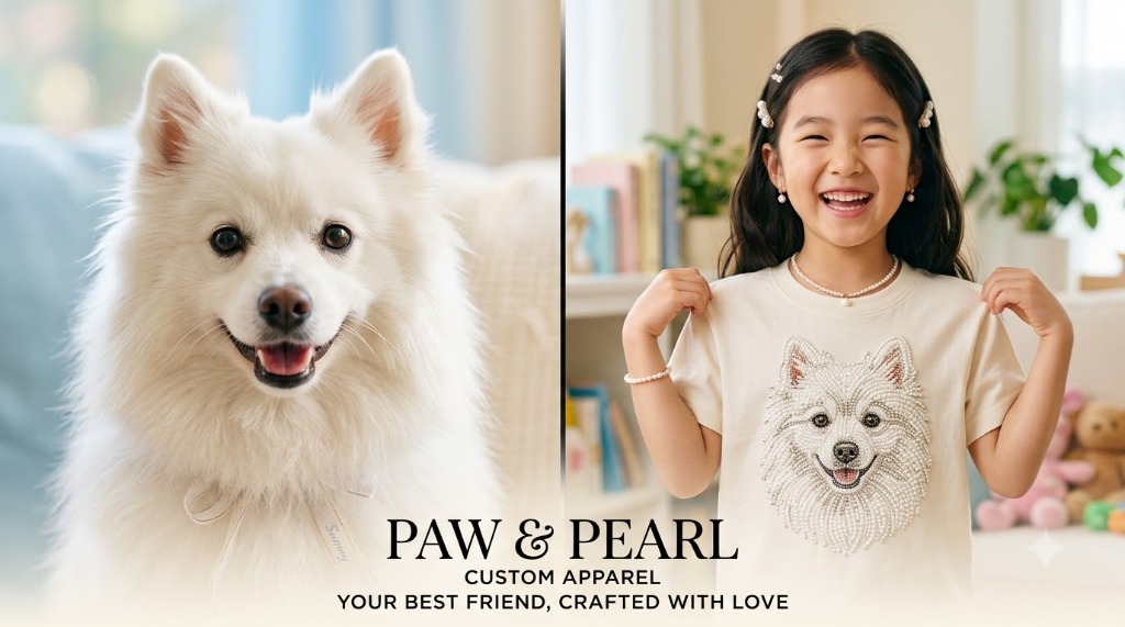 PAWS & PEARLS 비즈 티셔츠 착용 컷